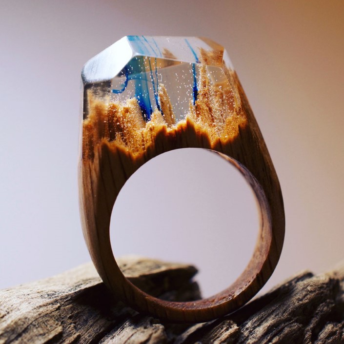 Secret Wood prstene s kuskom sveta 14