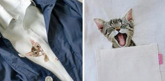 Výšivky mačiek na košeliach spod rúk japonskej umelkyne Hiroko Kubota