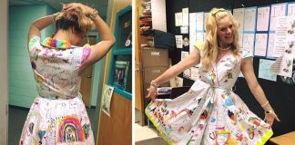 Učiteľka nechala žiakov, aby jej v posledný školský deň pokreslili šaty