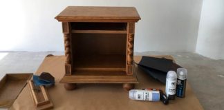 Renovácia nočného stolíka kriedovou farbou v spreji (Chalk Finish spray)