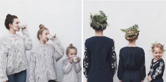Kreatívna mamina a jej dve dcéry sa bavia fotením v rovnakom oblečení