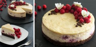 Brownie cheesecake s malinami a polevou z bielej čokolády | Recept