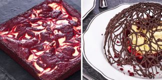 Red velvet brownies s príchuťou cheesecaku s čokoládovou čipkou